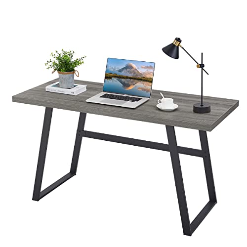 Bon Augure Grey Writing Wood Computer Desk, Industrial Modern Home Office Desks, Wood And Metal Study Work Table (55 Inch, Dark Grey Oak) #TOP6