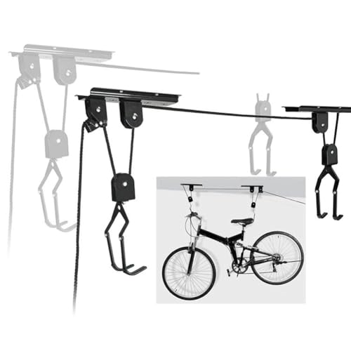 Soporte eficiente de bicicletas para techo con poleas de almacenamiento vertical 3