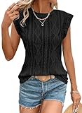 SHEWIN Cute Tops for Women Spring Fashion 2026 Trendy Casual Crewneck Cap Sleeve Tank Tops for Women Summer Tops Black Large