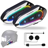 Intercomunicador Casco Moto Bluetooth VR2 Plus, Bluetooth 6.0 ,Modo de Color RGB,Auriculares Casco Moto para 2 Motociclistas 500m,IP56 Impermeable,para Asistente de Voz Manos Libres (2Pack Hard Mic)