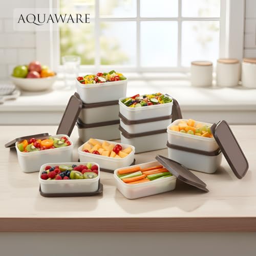 Image of Plastic Storage Food Containers with Lid Set of 12(6x350ml & 6x250ml)Ivory Chocolate,BPA Free Food Grade Plastic Container,Microwave & Dishwasher Safe,Airtight Leak Proof,Lunch box for office