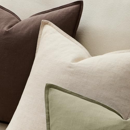 ANRODUO Pack of 2 Decorative Linen Pillow Covers Natural Beige Neutral Farmhouse Boho Soild Cushion Case Soft Accent Pillowcase for Couch Sofa Bedroom Living Room Home Spring Decor 18 x 18 Inch - Image 4