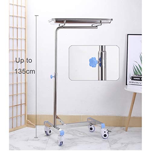 Soporte de bandeja móvil, carrito de acero inoxidable de altura ajustable para equipos médicos y de salón
