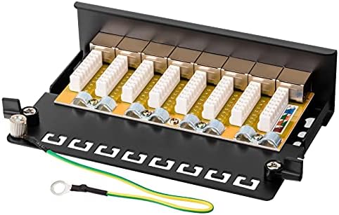 HB-DIGITAL 8-Port Cat 6a LSA Patch Panel, shielded, black distribution panel Cat.6a (500 MHz) Desktop (table) & wall mounting 8X RJ45 socket Professional, TIA568A or TIA568B grounding cable