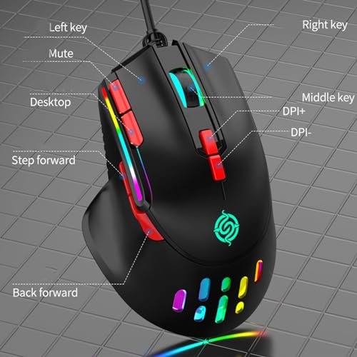 Souris de jeu RVB 6400 DPI réglable avec 9 boutons programmables - 4