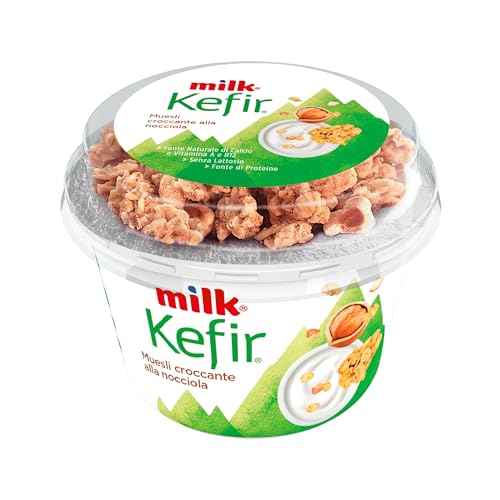 Milk Kefir Bianco Cremoso Senza Lattosio con Muesli alle Nocciole - Fermenti Lattici, Vitamina b12, Proteine, Probiotici, Calcio, Vitamina a - Con Crema di Latte senza Lattosio (160g)