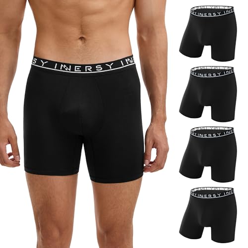 INNERSY Men's Bamboo Viscose Boxer Briefs Breathable Moisture Wicking Underwear 4-Pack