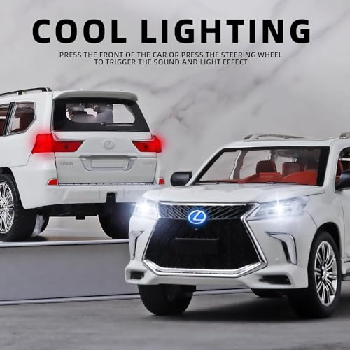 Image of Toy Cars Lexus 570 Boys Big Off-Road SUV Model Car，1 /24 Diecast Metal Car Toys ，with Lights Sound and Pull Back Toy Car，Toy Cars for Boys Age 4-7 (White)