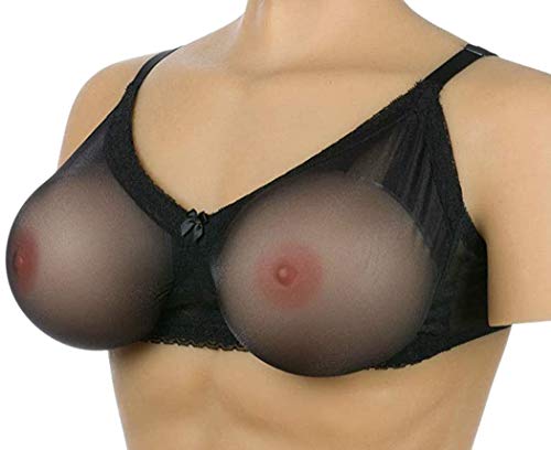 ENVY BODY SHOP Wire Free See-Through Sheer Pocketed Bra Only for Crossdressers Mastectomy (44D, Black)