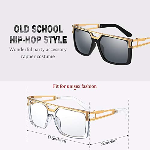80S 90S Hip Hop Sunglasses Vintage Rapper Dj Glasses Hippie Glasses, Unisex (Black-Dark Grey, Clear) #TOP6