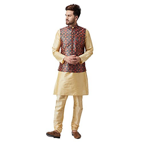 Image of SOJANYA (Since 1958, Men's Silk Blend Grey Kurta Pyjama & Silk Blend Jacket Combo