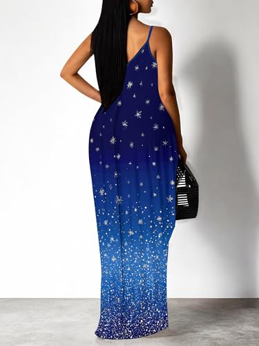 Image of Women Spaghetti Strap Maxi Dress with Pockets | Soft fabric relaxed fit sleeveless v neck with pockets for party and daily wear