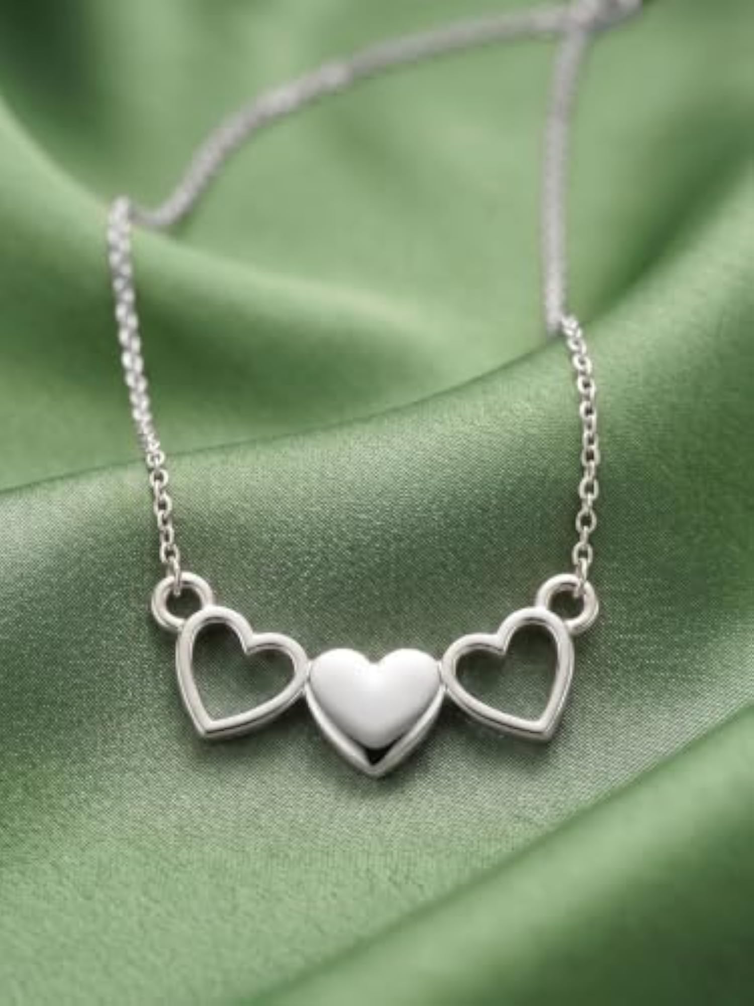 Women's Gold Tone Triple Heart Pendant Necklace, Delicate Charm