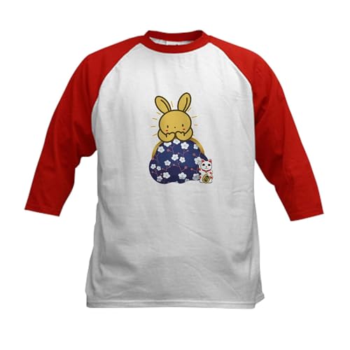 CafePress Japanese Style Rabbit with Purse Baseball Jersey Kids Cotton Baseball Jersey, 3/4 Raglan Sleeve Shirt Red/White