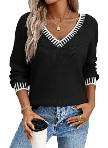 Dokotoo Women's Sweaters Long Sleeve Casual Warm Winter Sweater Black M