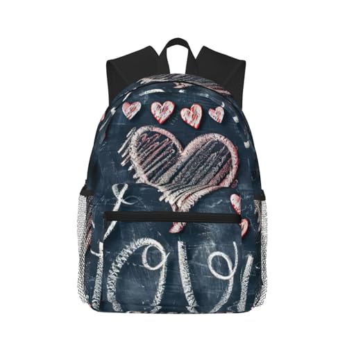Sac à dos voyage noir polyvalent I Love You avec coeurs grand sac décontracté