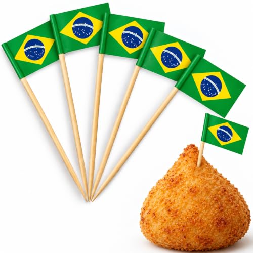100 Palillos con Banderas de Brasil, Palillos de Madera Paises