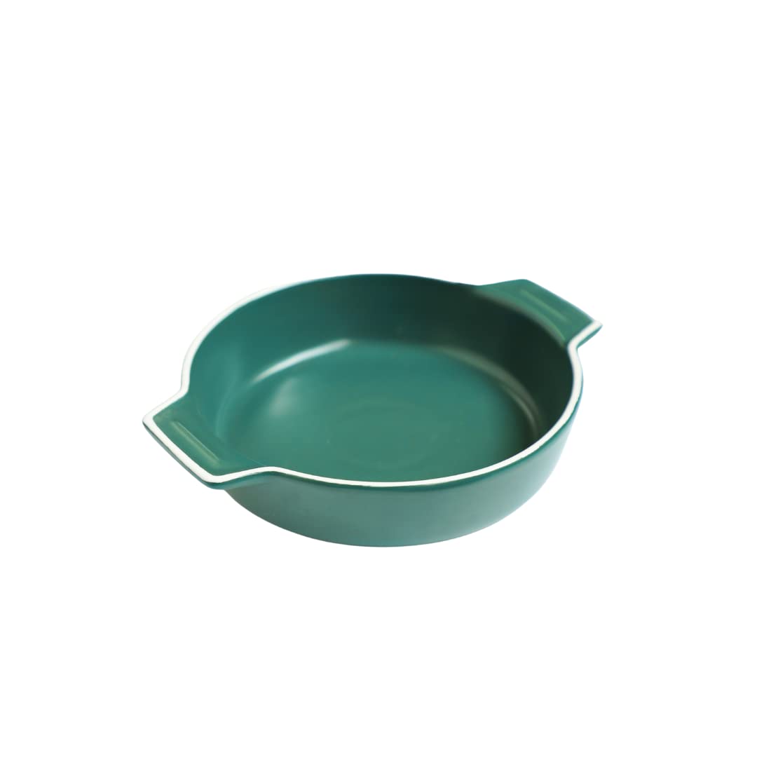 Nestasia Green Round Matte Ceramic Bowl with Handles for Baking, Bowl for Serving Starters and Snacks, Microwave Safe, Dishwasher Safe (6 inch, 400ml Capacity)