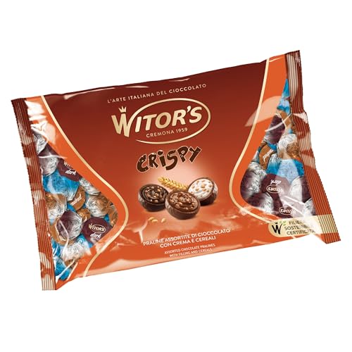 WITOR’S - Crispy - Cioccolatini Ripieni con Cuore di Crema e Cereali - Praline Assortite di Cioccolato Finissimo - Snack Dolci di Cioccolato al Latte e Cioccolato Fondente - Busta 1 Kg