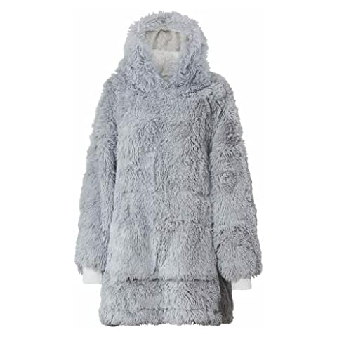 Women's Long Sleeve Teddy Fleece Hoodie Hooded Sweatshirt Pullover Fuzzy Sweater Outwear Shaggy Fur Hoodies Bear Jumpers, Silver Cover