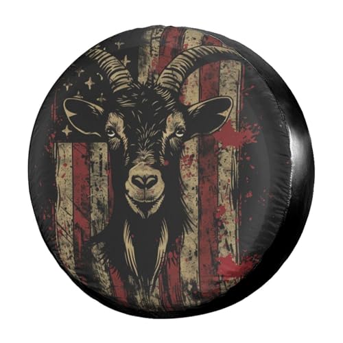 Image of Delerain Goat American Flag Spare Tire Cover Wheel Protectors Sun Protector Waterproof for Trailer RV SUV Truck and Many Vehicle(16 Inch for Diameter 29 inch-31 inch)
