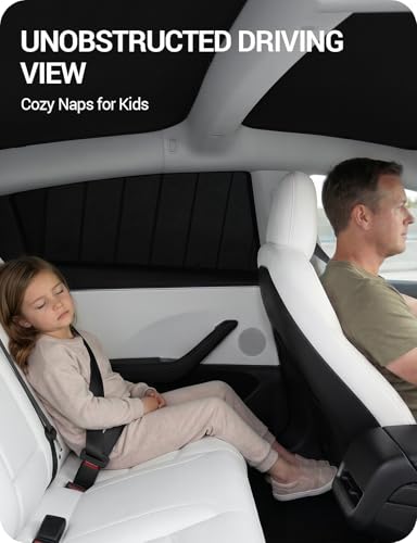 Image of BASENOR [Upgraded Gen2] Tesla Model 3 Side Window Sunshade 2026-2017, 6PCS Full Set Wrinkle-Free Window Covers for Kids, Camping & Privacy Rest, Rear Windshield Reflective UV Protection