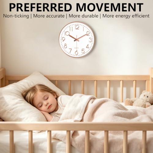 Image of Modern Silent Wall Clock, 14 Inch Wall Clocks Battery Operated | Large Number, Non-Ticking Analog Clock with Tempered Glass Quartz Clocks for Living Room Bedroom Office Kitchen, Rose Gold
