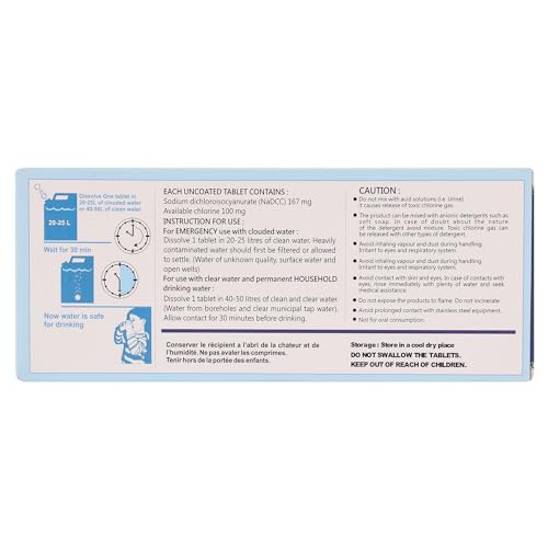Ef-Chlor 167 mg Water Purification Tablets - 100 Pack NaDCC - Rapidly Effective Against Bacteria, Viruses, and Spores - Purifies 20 Liters of Drinking Water per Tablet