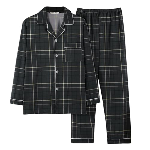 Pijama de hombre de algodón grueso a cuadros con chaqueta manga larga para invierno
