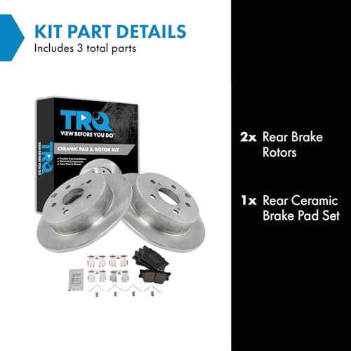 Image of TRQ Rear Brake Pad and Rotor Set Ceramic Compatible with 2009-2010 Pontiac Vibe 2009-2013 Toyota Matrix