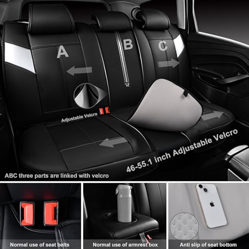 Image of CAR PASS Nappa Leather Seat Covers, Breathable Waterproof Car Seat Covers Full Set, Luxury Leather Front and Back Seats Full Coverage, Universal Fit SUV Pick-up Truck Sedan Automotive(Black Sliver)
