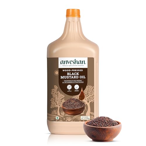 Image of Anveshan Wood Pressed Black Mustard Oil - 3 Litre HDPE | HDPE Can| Kolhu /Kacchi Ghani /Chekku | A1 Grade Mustard Seeds & 0 trans fat| Rich Aroma & Flavour of Real Mustard Seeds| Naturally Cholesterol Free & Goodness of Omega 3