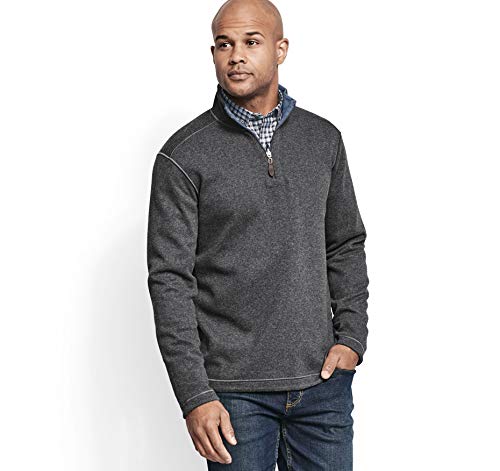 Johnston & Murphy Men's Reversible Solid Quarter-Zip Shirt, Medium,Charcoal/Blue