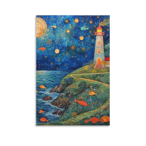 Phare du port impression peinture sur toile texturée 50x75