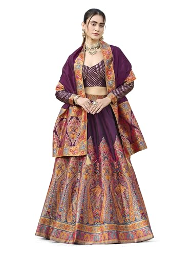 Image of PURVAJA Women's Jacquard Semi-Stitched Lehenga choli