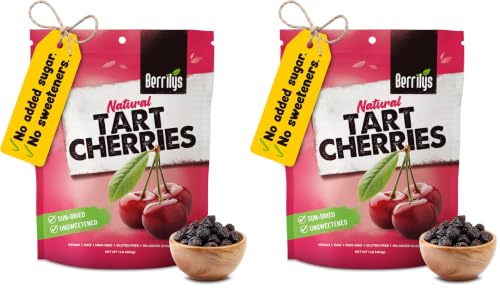 Berrilys Dried Tart Cherries, Unsweetened, 16 oz, Pitted, Kosher, Unsulfured, Sour, No Added Sugar, No Preservatives, No Oil, Non-GMO (Pack of 2)
