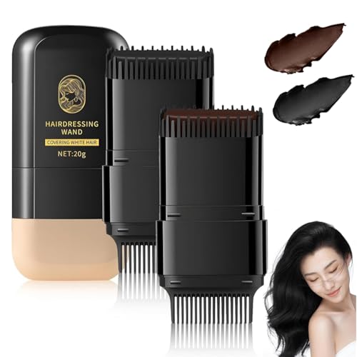 2-in-1 Hair Color Stick & Comb(2PCS), Waterproof and Sweat-Proof Hair Dye Stick, Portable Color Touch-Up Hair Sticks With Comb, Quick Touch-Up, Cover Gray Hair Instant Dye for Women & Men(Black+Brown)