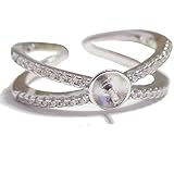 Adjustable solid sterling silver ring setting,pearl mounts, cross ring mounting, ring blank without pearl, jewelry DIY, gift DIY