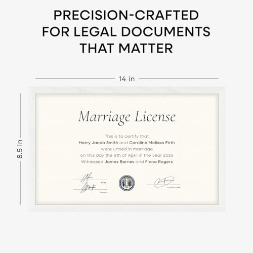 Image of Homeforia 8.5x14 Marriage License Frame White, High End Oak 8.5x14 Certificate White Wood Frames, 8.5by14 Wooden Frame for Wall & Tabletop, 8.5 by 14 Picture Frames, Tempered Glass, Wall Kit, Set of 1