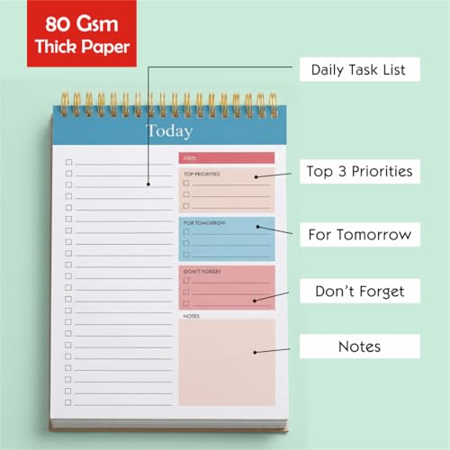 Image of Zaslan To Do List Notepad - Daily Planner Notepad Undated 54 Sheets /108 Pages Tear Off, 6.5 inch x 9.5 inch | Planning Memo Pad (Blue Balance)