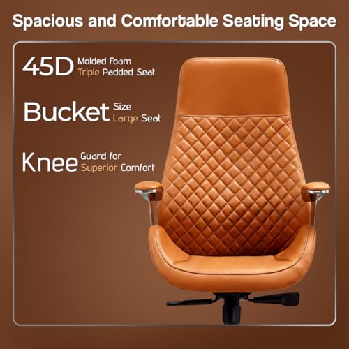 Image of Kepler Brooks Premium Executive Office Chair | Ergonomic High Back Leatherette Chair with Quilted Design, Adjustable Height & Multi Lock Recliner Tilt | Heavy-Duty Metal Base | Tan