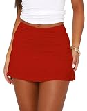 BZB Bodycon Mini Skirts for Women High Waist Split Hem Sexy Pencil Short Skirts Red