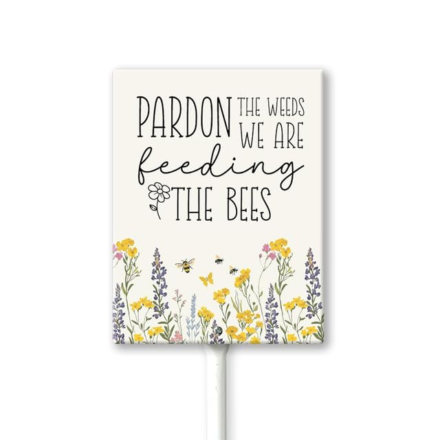 Geroclonup Garden Signs Pardon The Weeds Sign with Stake Outdoor Aluminum Yard Sign Rustproof Aluminum Metal Sign Fade Resistant Lawn Decoration for Outdoor 4.6x6inch