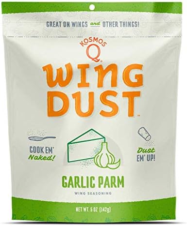 Kosmos Q Garlic Parmesan Wing Dust - 5 Oz Bag for Wings, Popcorn & More - Dry BBQ Rub with Real Garlic & Parmesan Cheese for Savory & Smoky Flavor (Garlic Parmesan)