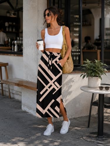 Image of Lepunuo Women's High Waisted Sweat Maxi Skirt with Pockets Slit | Ultra Soft Sweat Fabric, High Waist Drawstring, Deep Phone Pockets, Side Slit for Movement, Ideal for Lounge Travel