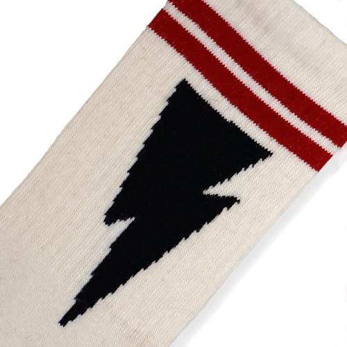 Mike Vallely Natural Cotton Skateboard Crew Socks | Lightning Bolts & Red Stripes | Made in USA | Men's 8-132