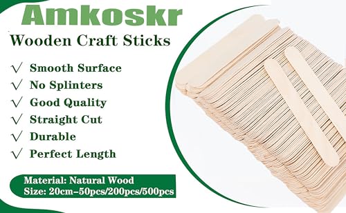 8 Inch Craft Sticks, 200 Pieces Wooden Large Tongue Depressor Sticks Jumbo Popsicle Sticks for Crafts, Multi-Functional Wooden Sticks for Ice Cream, DIY, Waxing Sticks, Building Projects