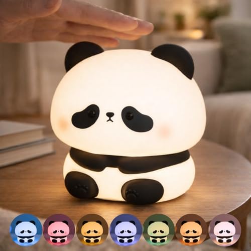 Image of One94Store Rechargeable Silicone Panda Night Lamp - 7-Color Touch LED Night Light for Kids & Bedroom, USB Table Lamp for Home Decor, Romantic Decor, Valentine Day Gift, Love Gift for Her, Couple Gift