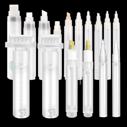 FULIBAO 16 Pcs/Pack Refillable Paint Pen 0.5mm-50mm All Styles Clear Empty Paint Markers for Acrylic, DIY Art & Graffiti