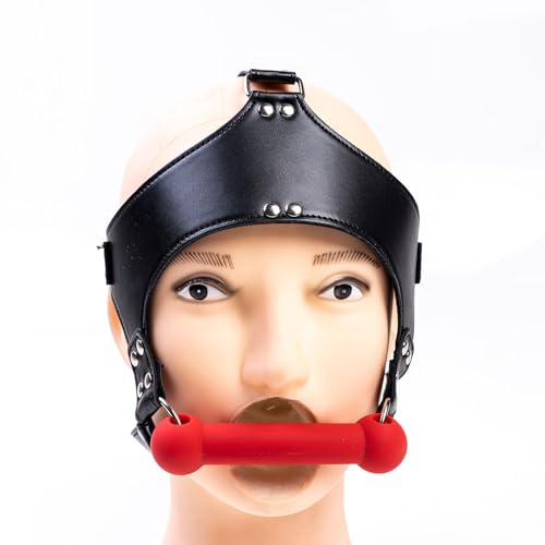 Kutocesy Bâillon en os Avec Harnais en Cuir Réglable Baillon Boule en Silicone Fétiche Jouet Sexuel de Bondage BDSM pour Jeu de Rôle en Couple (Red)